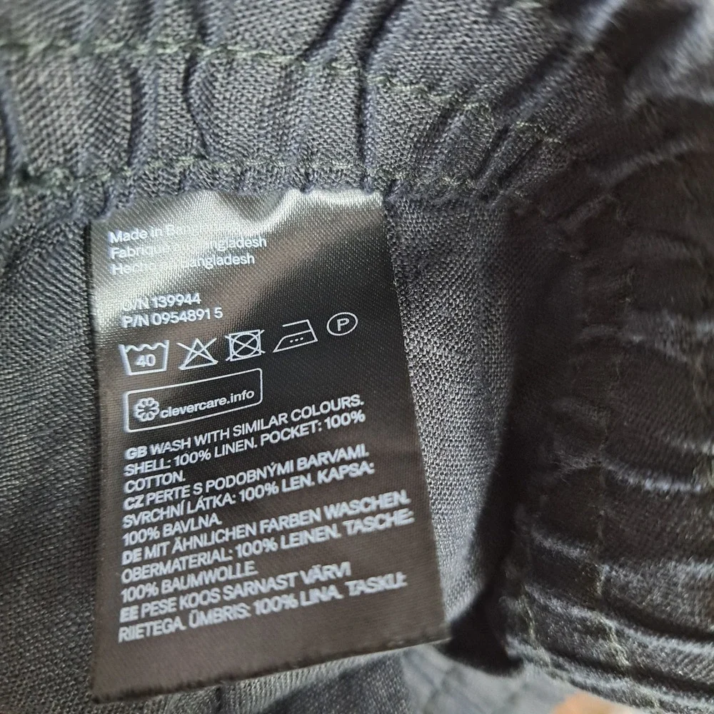 H&M Linen Pants Women Black Elastic Waist Drawstring Casual Lightweight Trousers